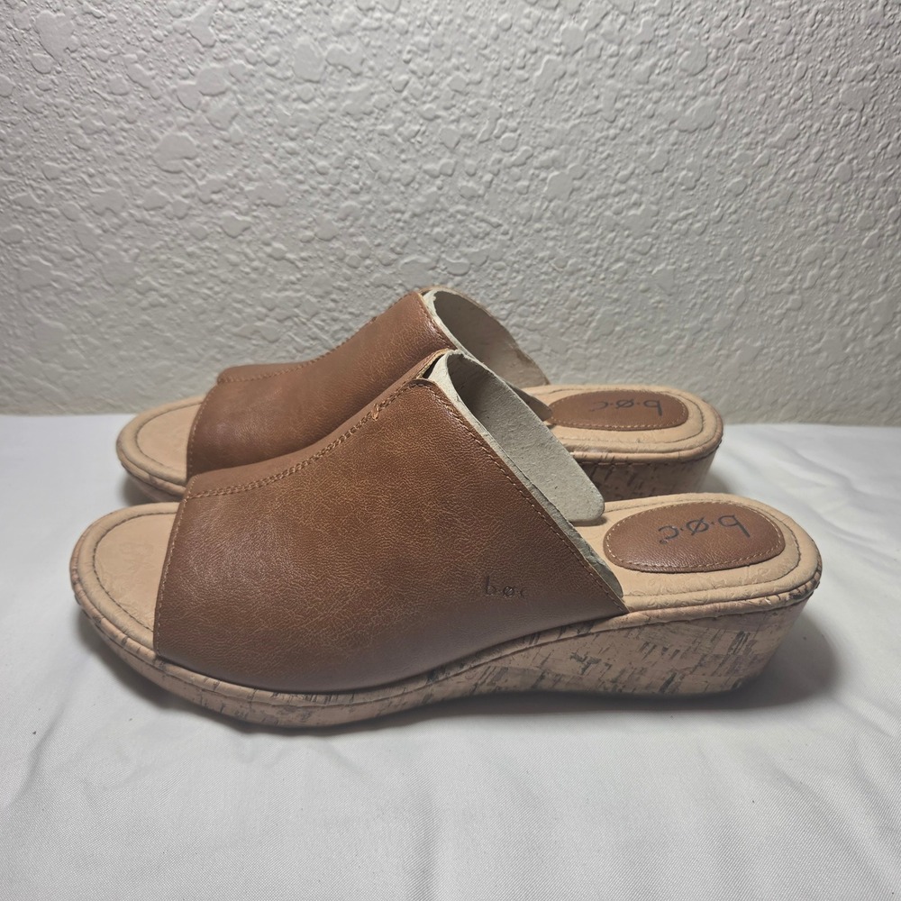B.O.C. Born Concept Brown Faux Leather Cork Wedge Slide Sandals Womens 11M